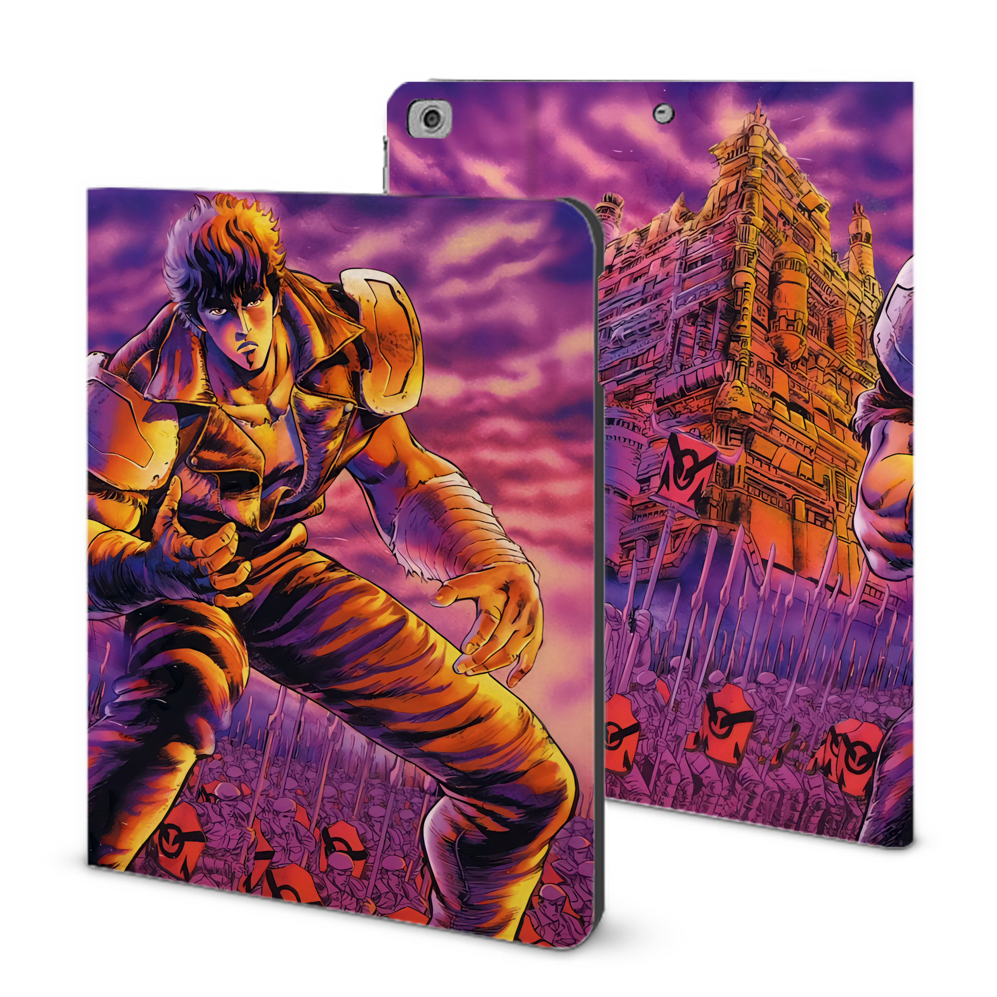 （画像用） 北斗の拳 Fist of the North Star IPad ケース ブック型 PUレザー TPU 耐衝撃 軽量 薄型 ペン収納なし 全面保護 IPad 各モデル対応
